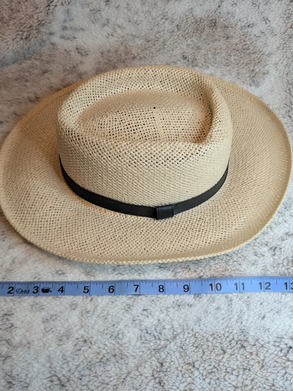 Natural Straw Fedora Sun Hat Wide Brim Black Band L/XL Cottagecore Coastal